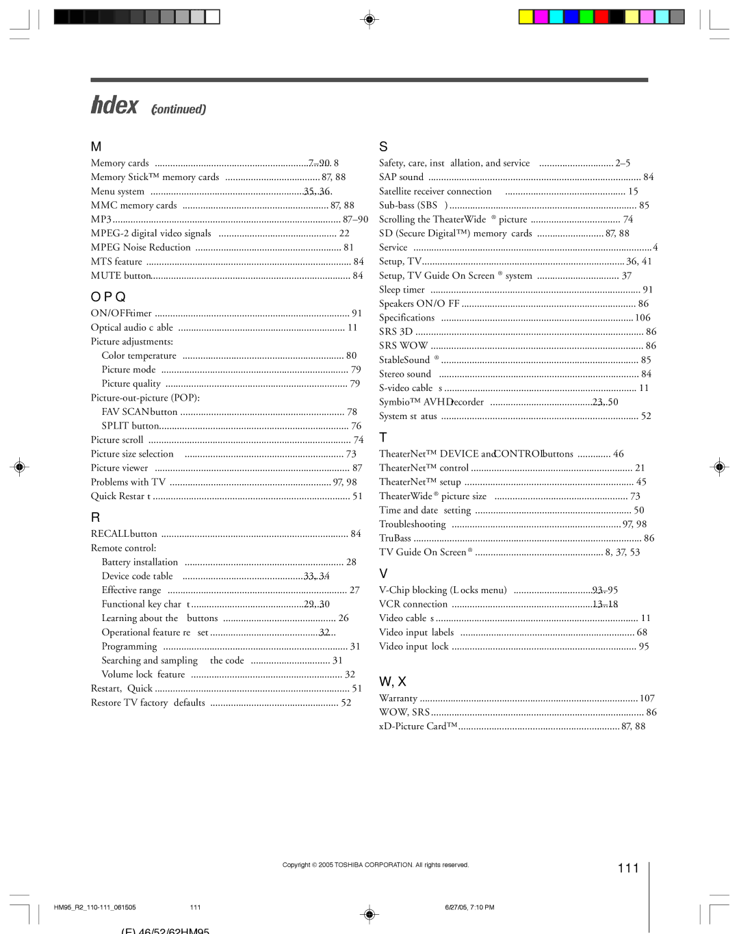 Toshiba 46HM95 owner manual 111 