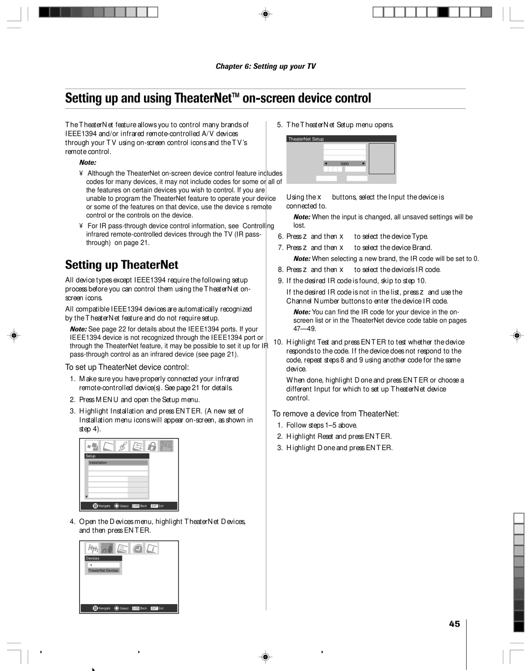 Toshiba 46HM95 owner manual Setting up and using TheaterNet on-screen device control, Setting up TheaterNet 