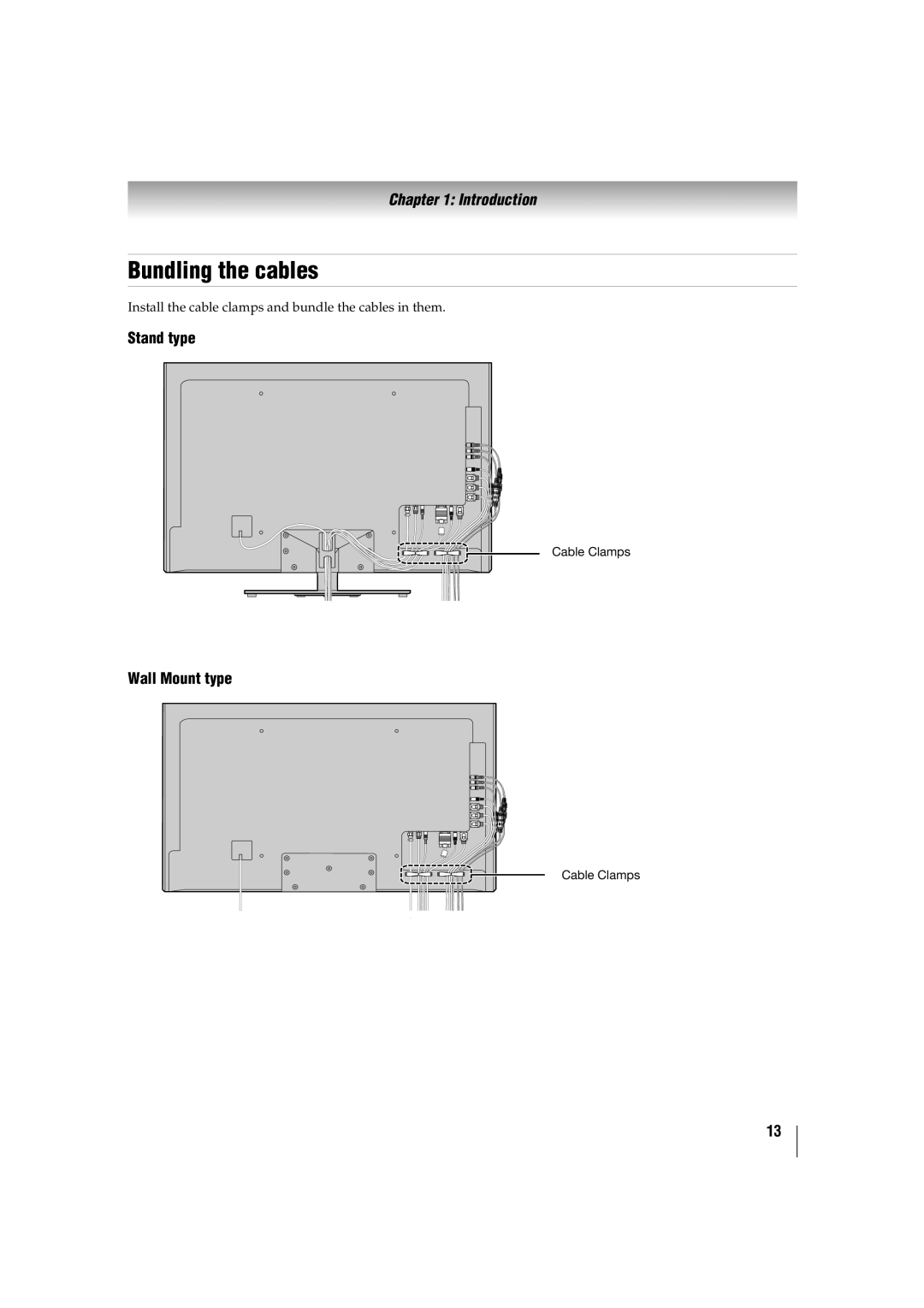 Toshiba 42SL417U, 46SL417U manual Bundling the cables, Stand type, Wall Mount type 