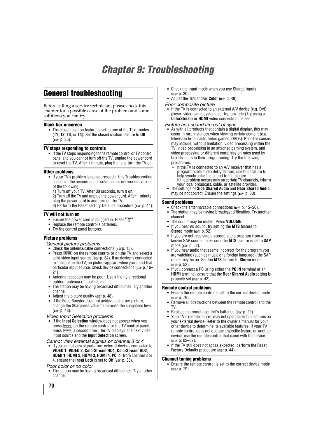 Toshiba 46SL417U, 42SL417U manual Troubleshooting, General troubleshooting 