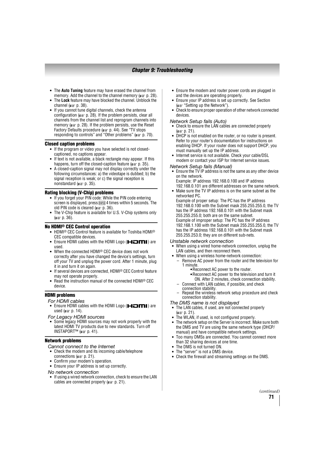 Toshiba 42SL417U, 46SL417U manual Troubleshooting 