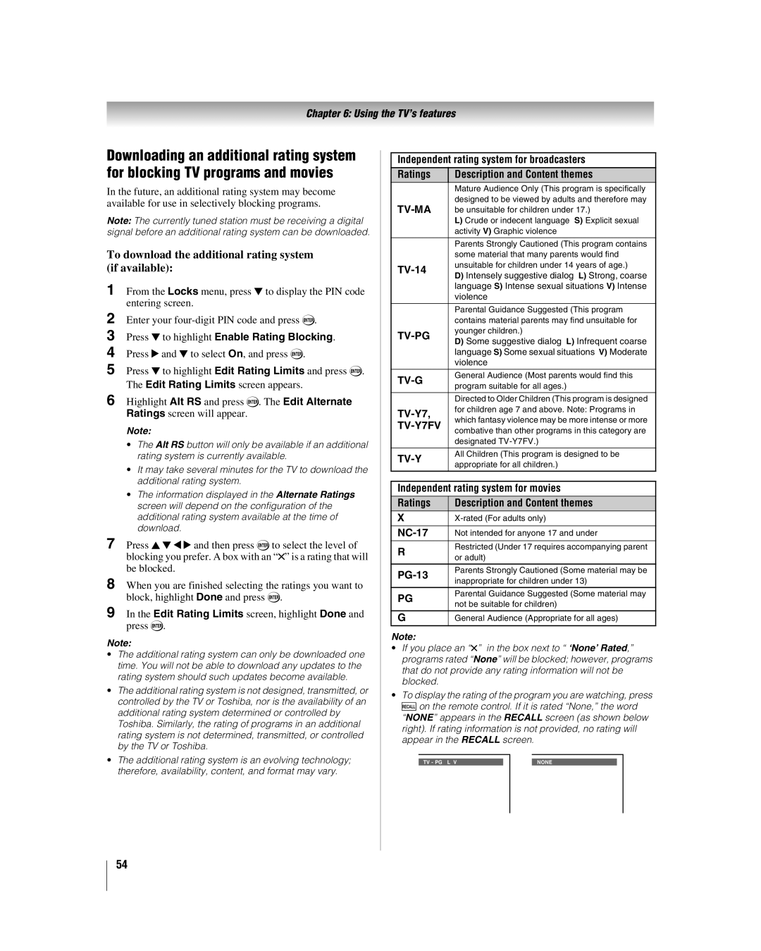 Toshiba 46XF550U, 40XF550U, 2XF550U manual To download the additional rating system if available 