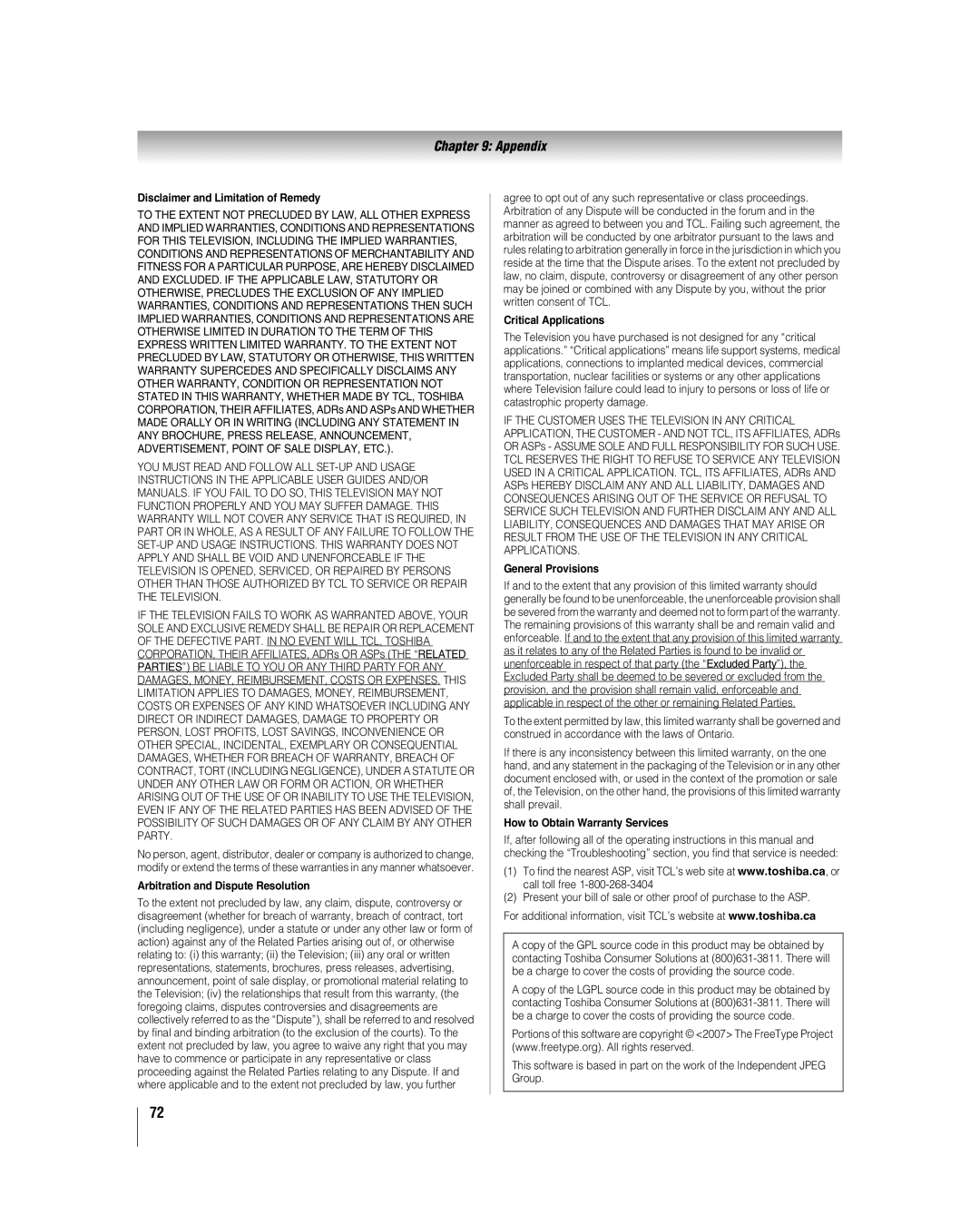 Toshiba 46XF550U, 40XF550U, 2XF550U manual Disclaimer and Limitation of Remedy 