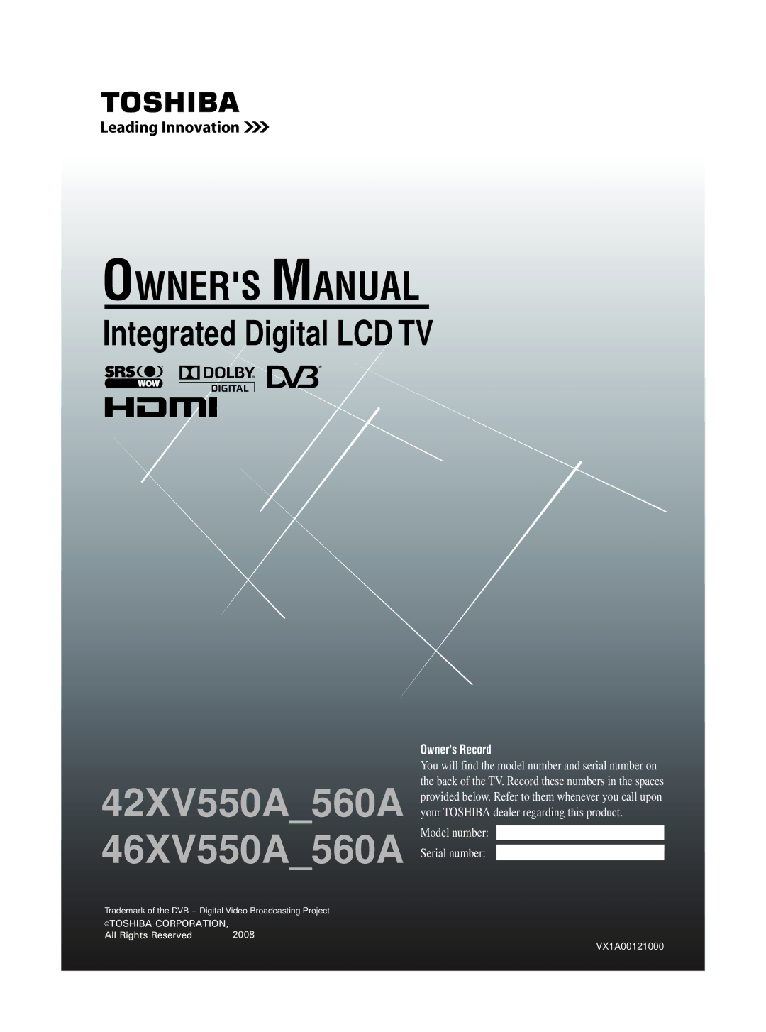 Toshiba 42XV550A_560A, 46XV550A_560A owner manual 42XV550A560A 46XV550A560A 