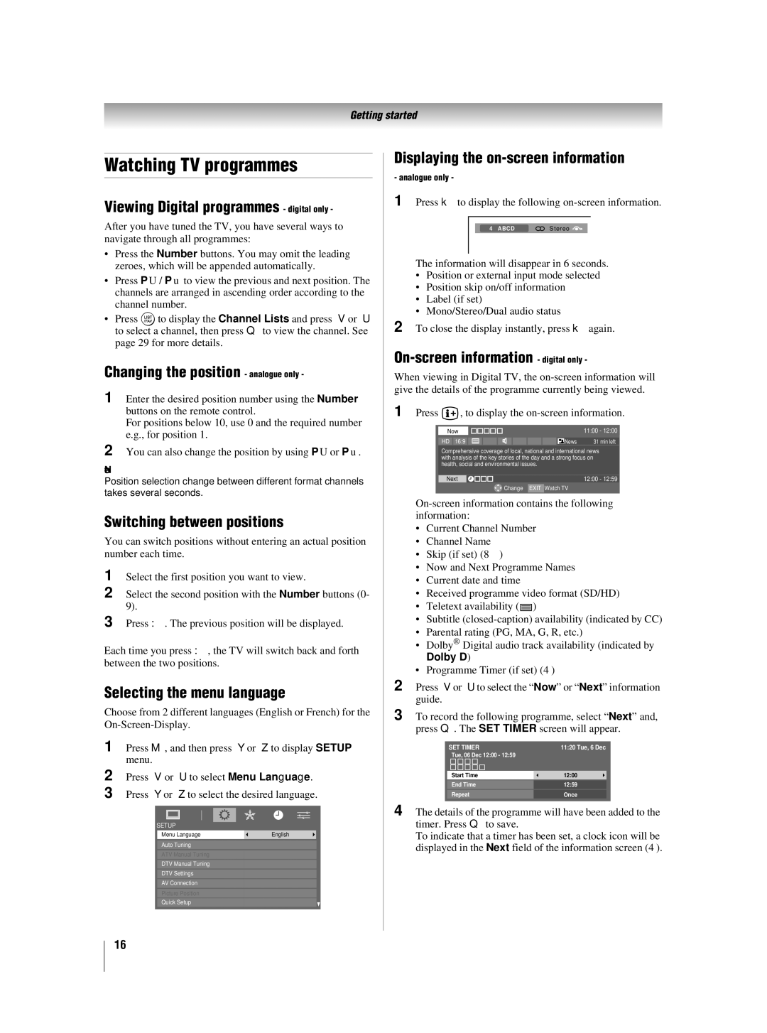 Toshiba 46XV550A_560A, 42XV550A_560A owner manual Watching TV programmes 