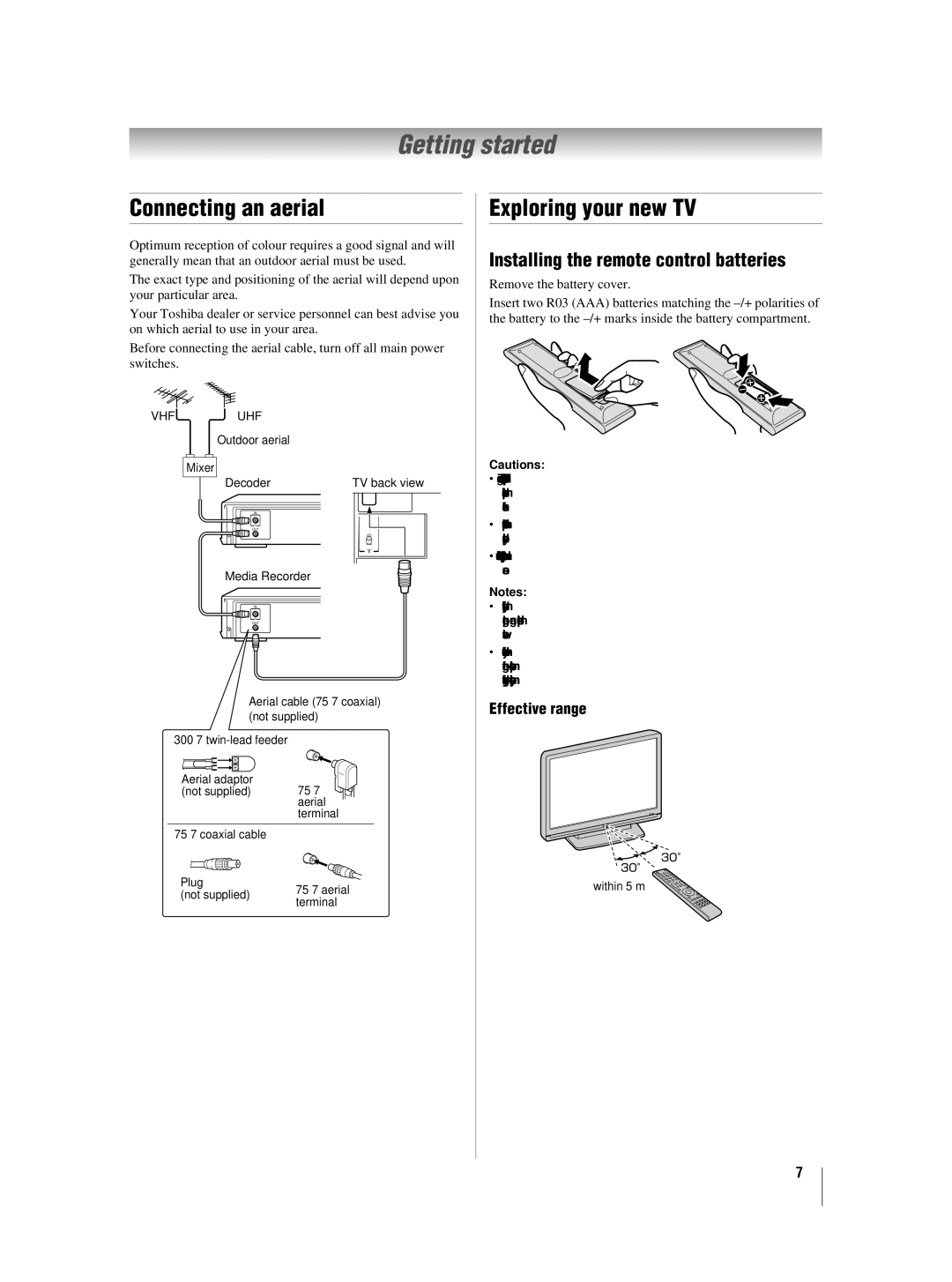 Toshiba 42XV550A_560A, 46XV550A_560A owner manual Getting started, Connecting an aerial, Exploring your new TV 