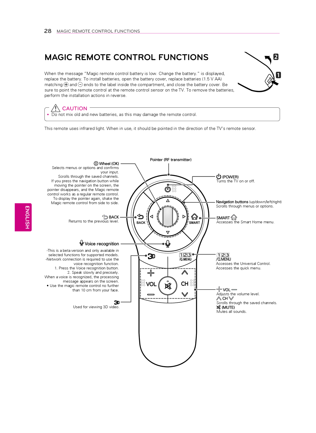 Toshiba 47LA6950, 47LA7400, 47LA6900, 60LA7400, 55LA6900, 55LA7400, 55LA6950 Magic Remote Control Functions, Voice recognition 