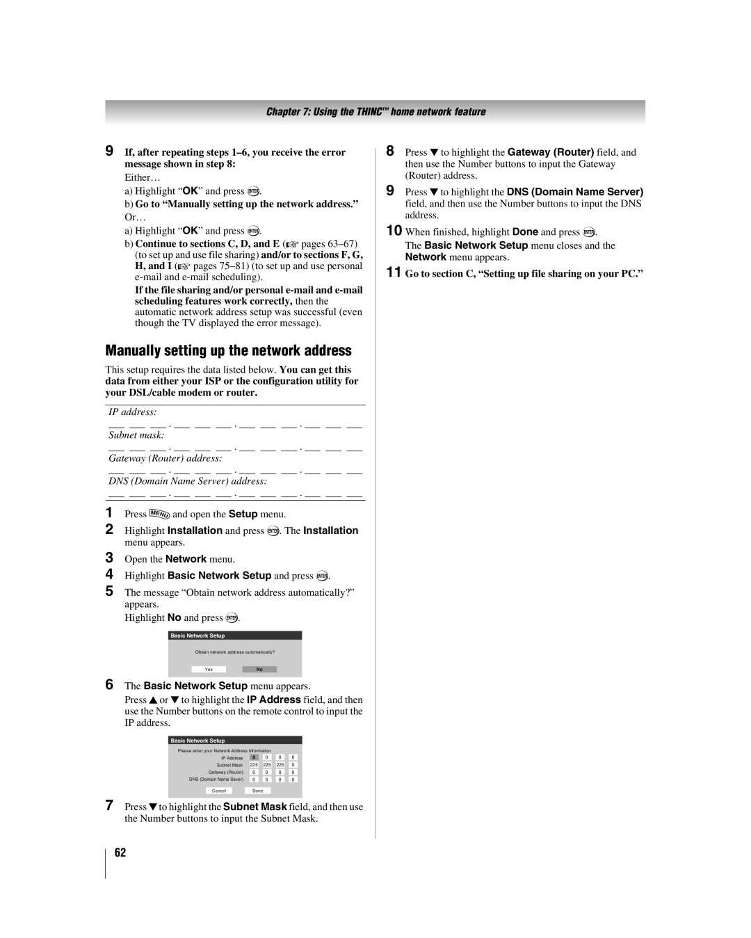 Toshiba 47LZ196, 42LZ196 manual Either… Highlight OK and press T, Basic Network Setup menu appears 