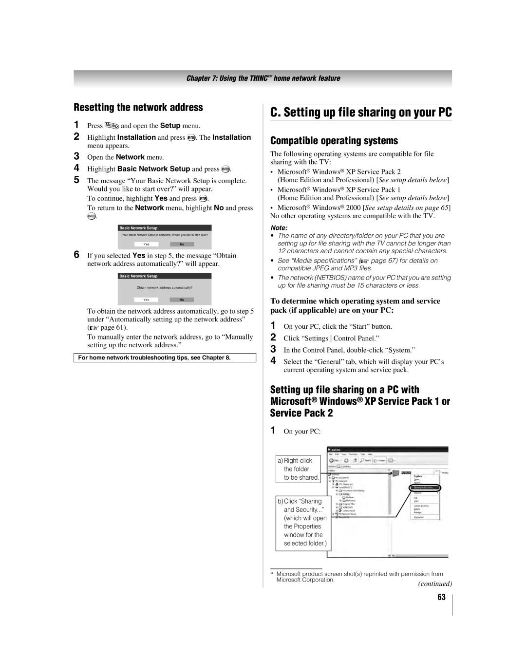 Toshiba 42LZ196, 47LZ196 manual Resetting the network address, Compatible operating systems, On your PC 