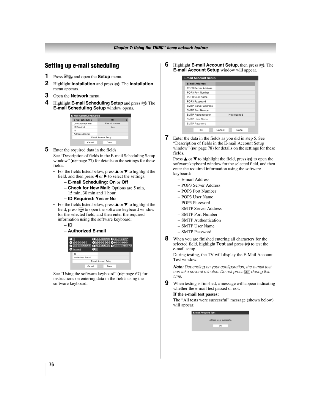 Toshiba 47LZ196, 42LZ196 Setting up e-mail scheduling, Mail Scheduling On or Off, ID Required Yes or No, Authorized E-mail 