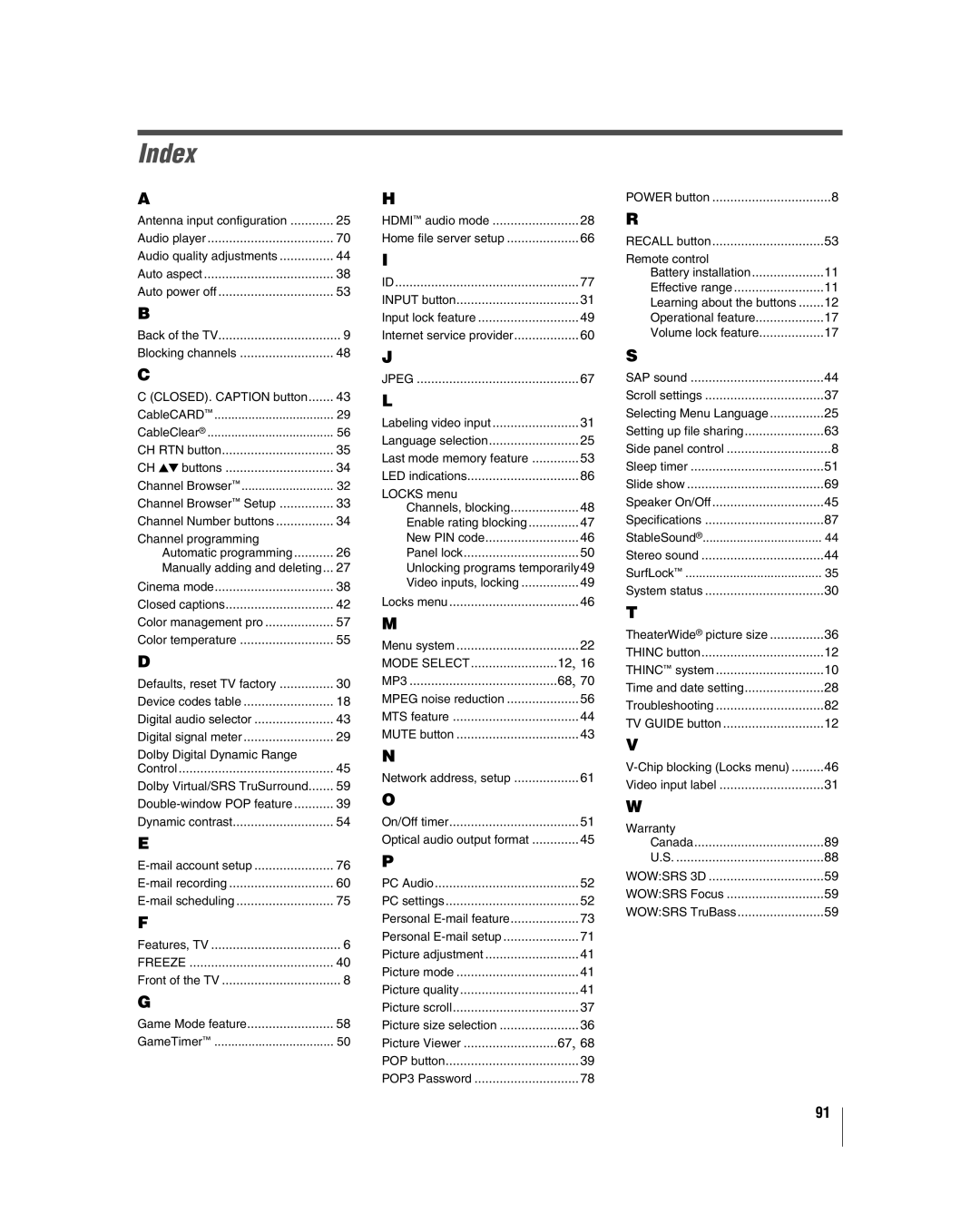 Toshiba 42LZ196, 47LZ196 manual Index, Freeze 