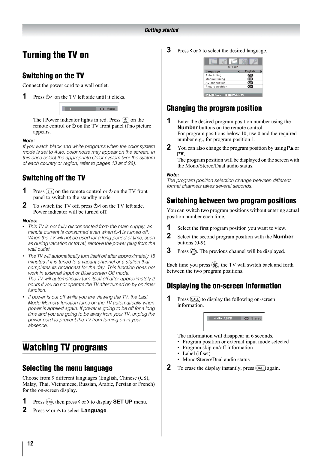 Toshiba 47WL66AS, 47WL66ES, 47WL66TS owner manual Turning the TV on, Watching TV programs 