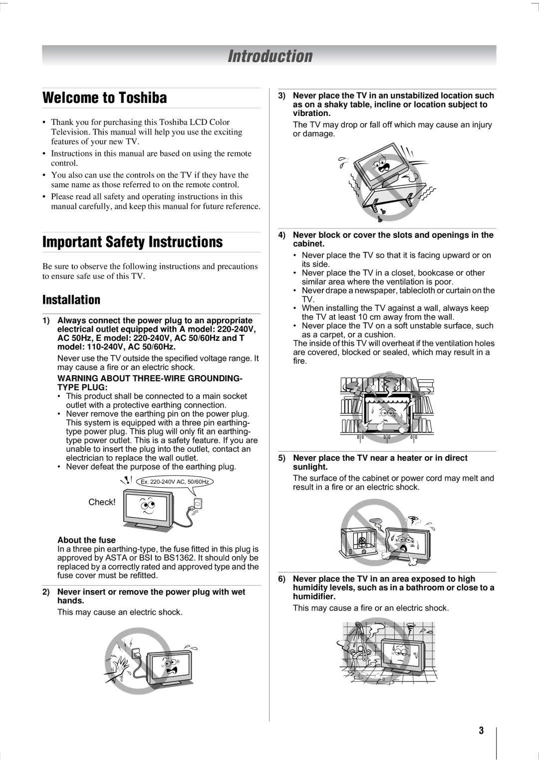 Toshiba 47WL68E, 47WL68T, 47WL68A owner manual Introduction, Welcome to Toshiba, Important Safety Instructions, Installation 