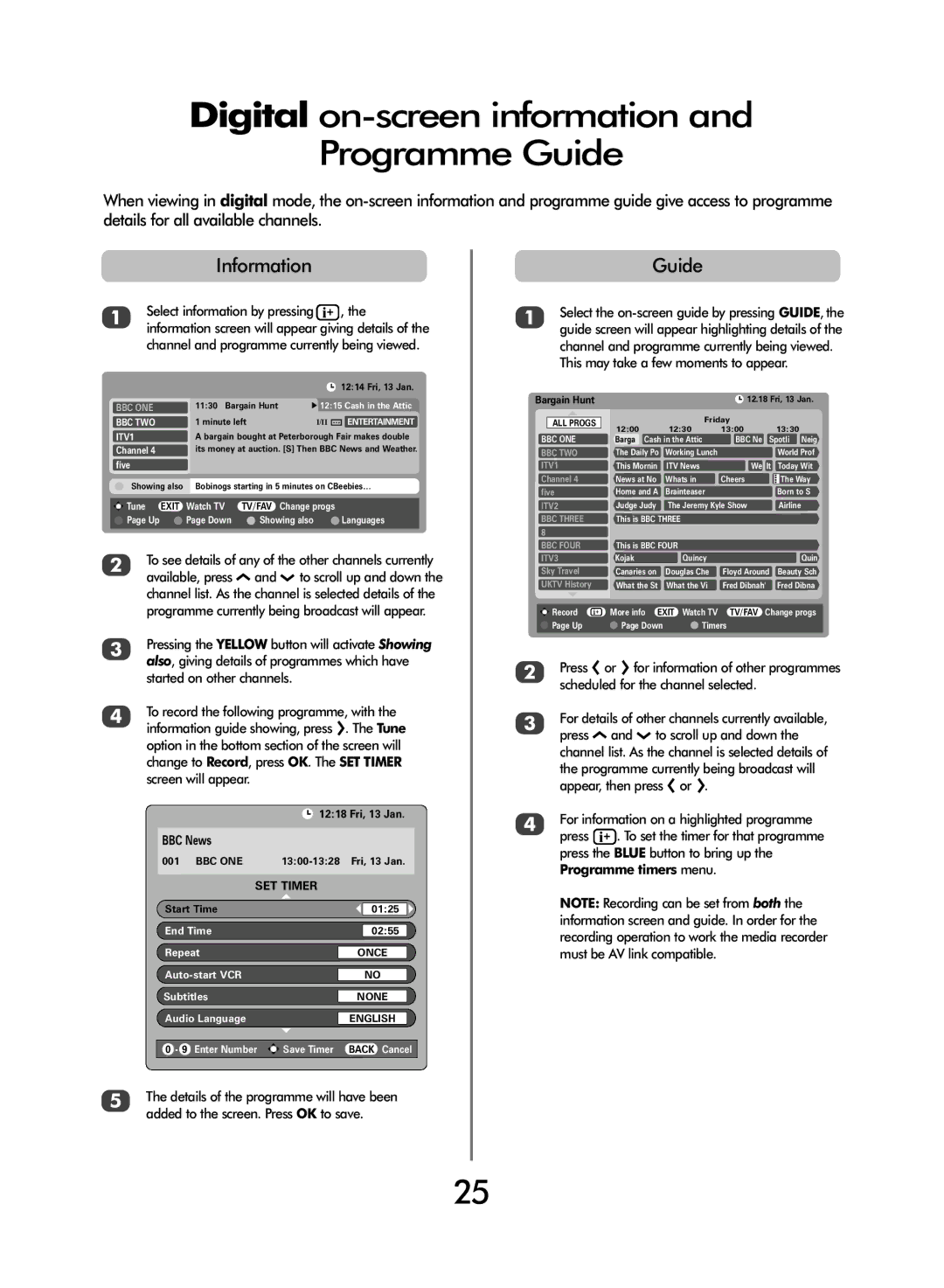 Toshiba 47WLT66 owner manual Digital on-screen information Programme Guide, Information, BBC News 