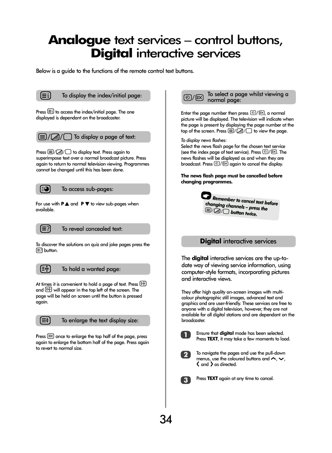 Toshiba 47WLT66 owner manual Digital interactive services, For use with P fand P eto view sub-pages when available 