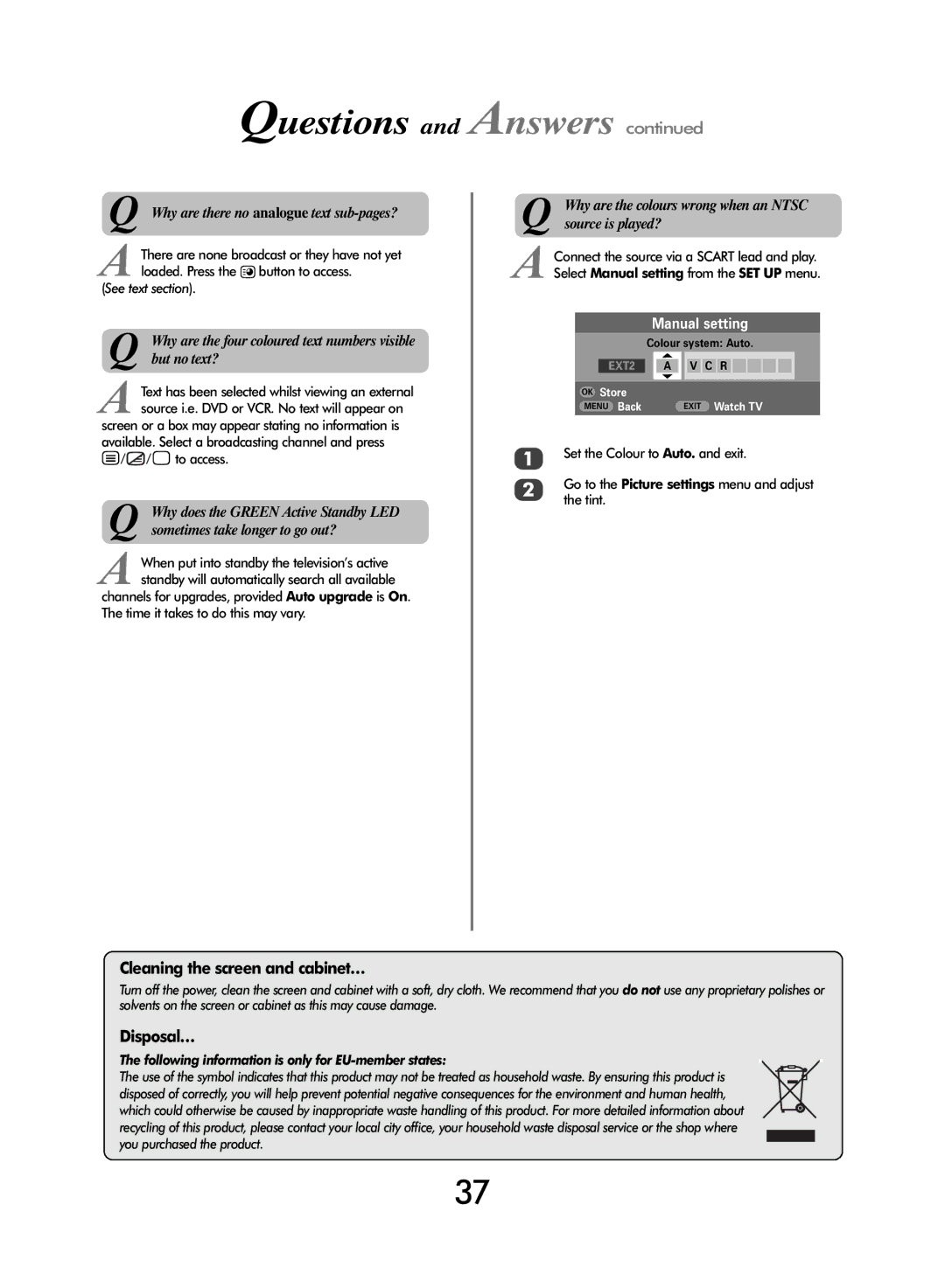 Toshiba 47WLT66 owner manual Why are there no analogue text sub-pages?, See text section 