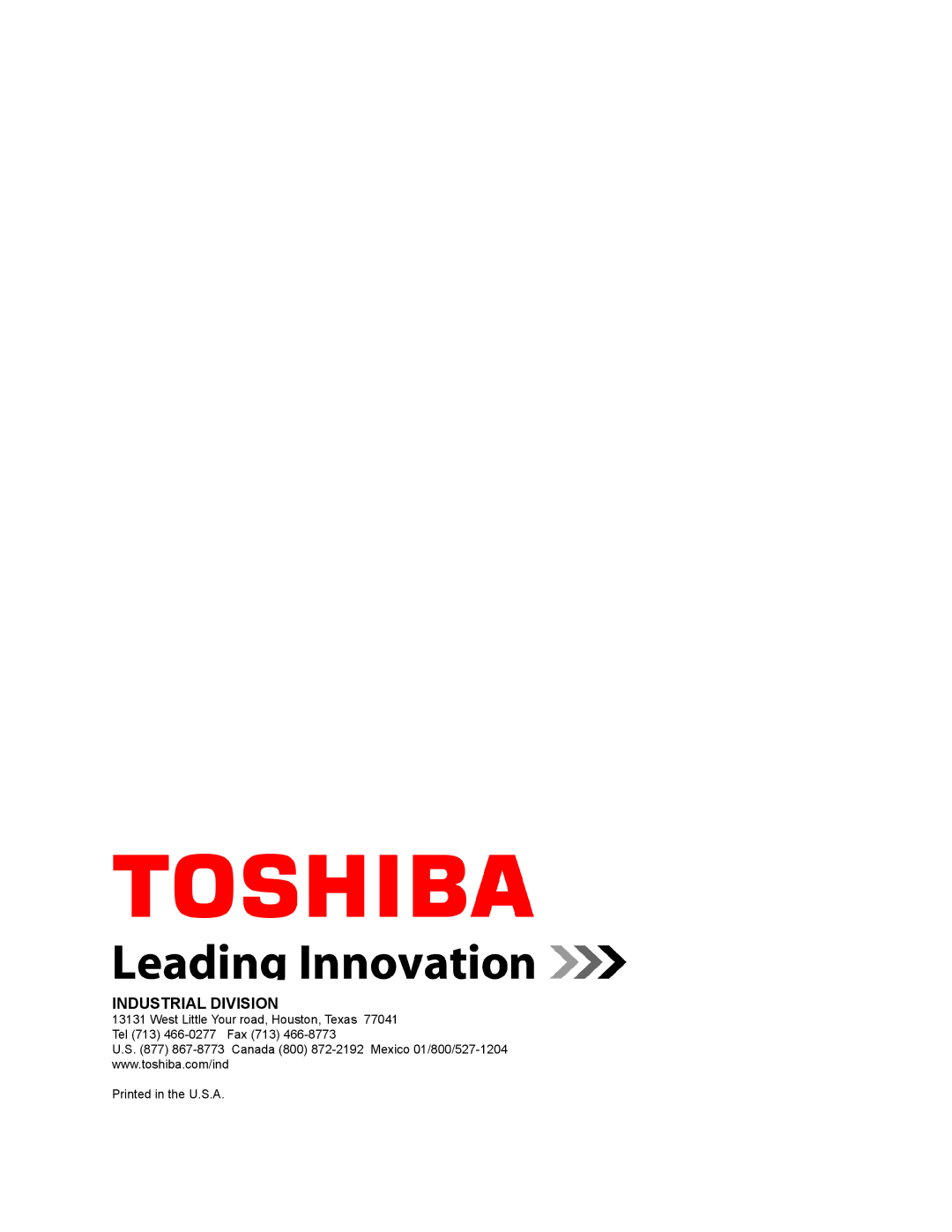 Toshiba 500 KW, 480 V, 225, 150, 300, 125, 100 operation manual Industrial Division 