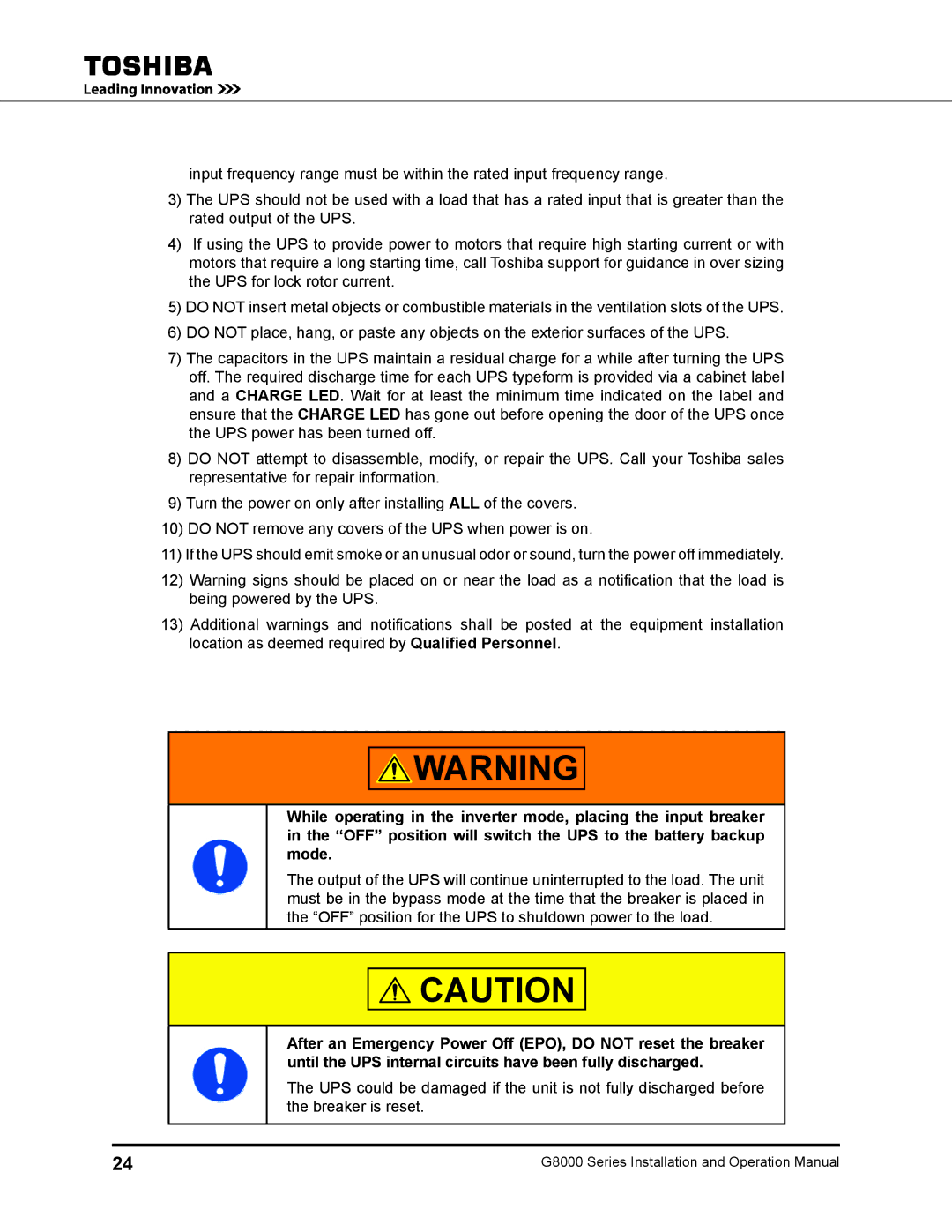 Toshiba 125, 500 KW, 480 V, 225, 150, 300, 100 operation manual 