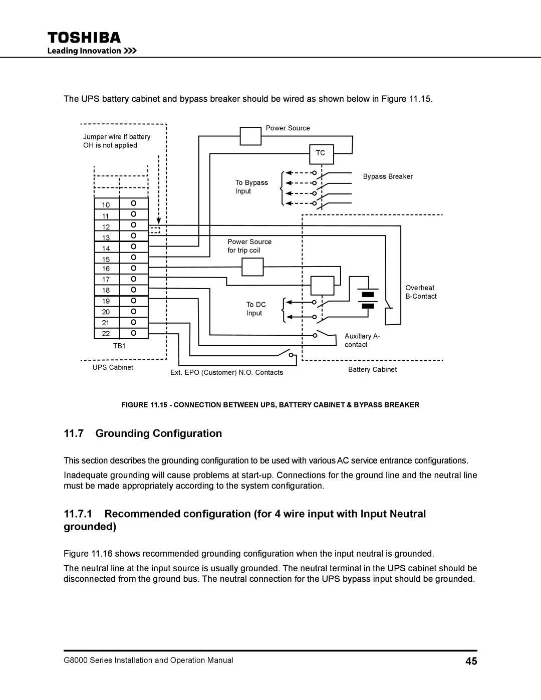 Toshiba 480 V, 500 KW, 225, 150, 300, 125, 100 operation manual Grounding Configuration, TB1 