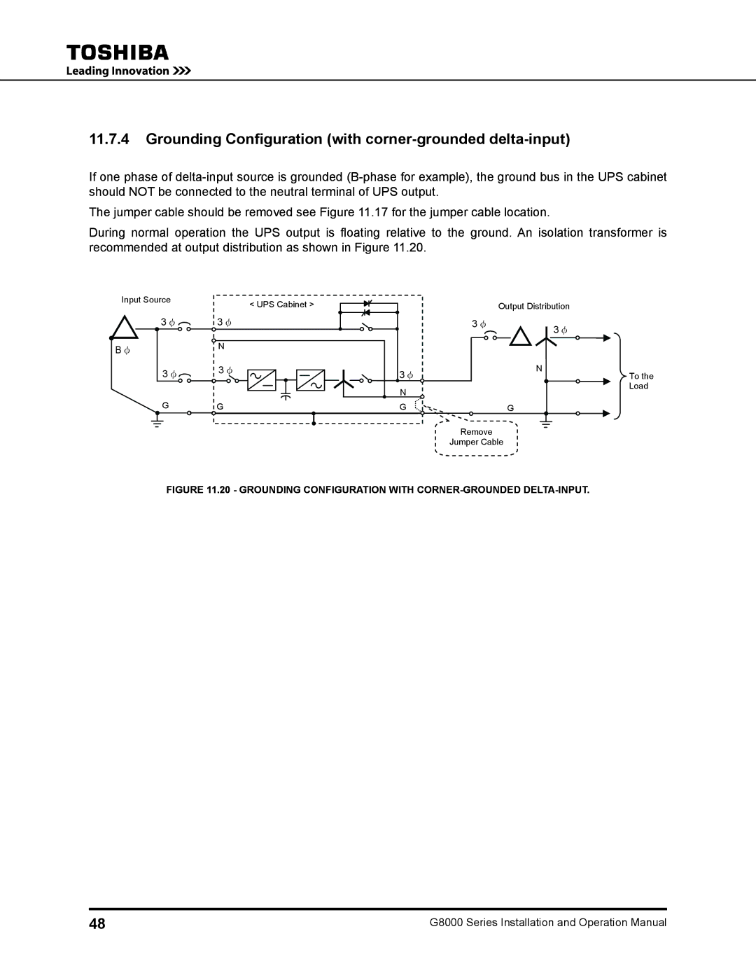 Toshiba 150, 500 KW, 480 V, 225, 300, 125, 100 operation manual Grounding Configuration with corner-grounded delta-input 