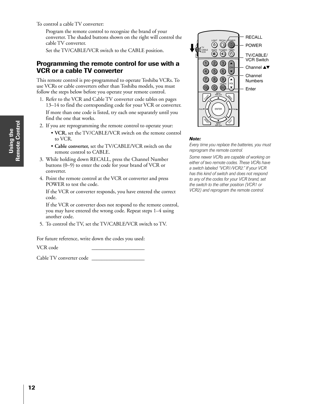 Toshiba 50A60A, 61A60R, 55A60R, 55A60A owner manual Using the Remote Control 