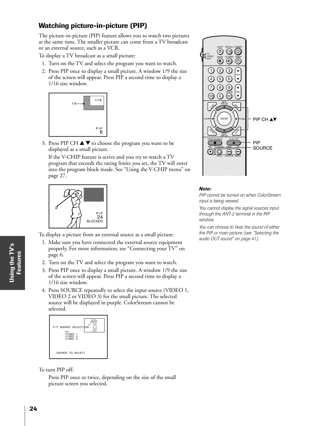 Toshiba 50A60A, 61A60R, 55A60R, 55A60A owner manual Watching picture-in-picture PIP 