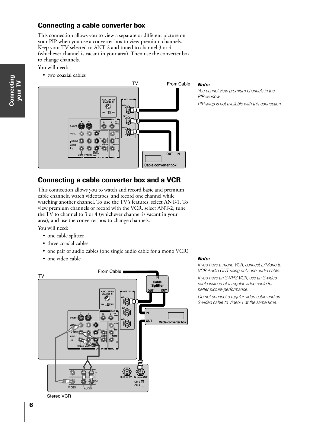 Toshiba 55A60R, 50A60A, 61A60R, 55A60A owner manual Connecting a cable converter box and a VCR 