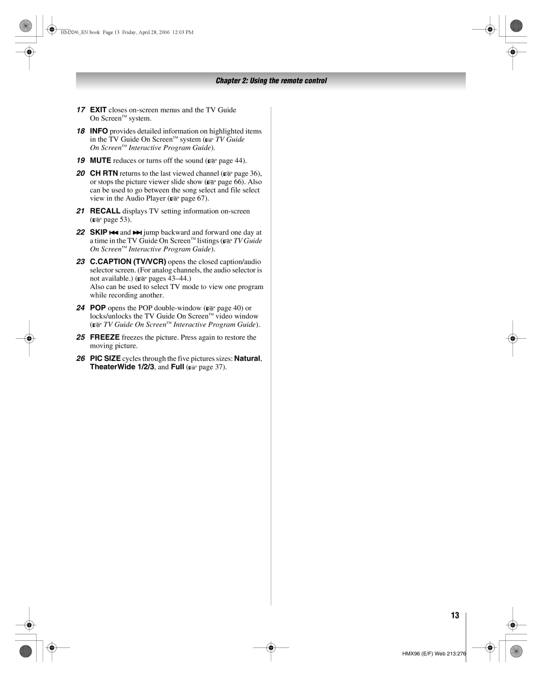 Toshiba 56HMX96, 50HMX96 manual On Screen Interactive Program Guide, TheaterWide 1/2/3, and Full 