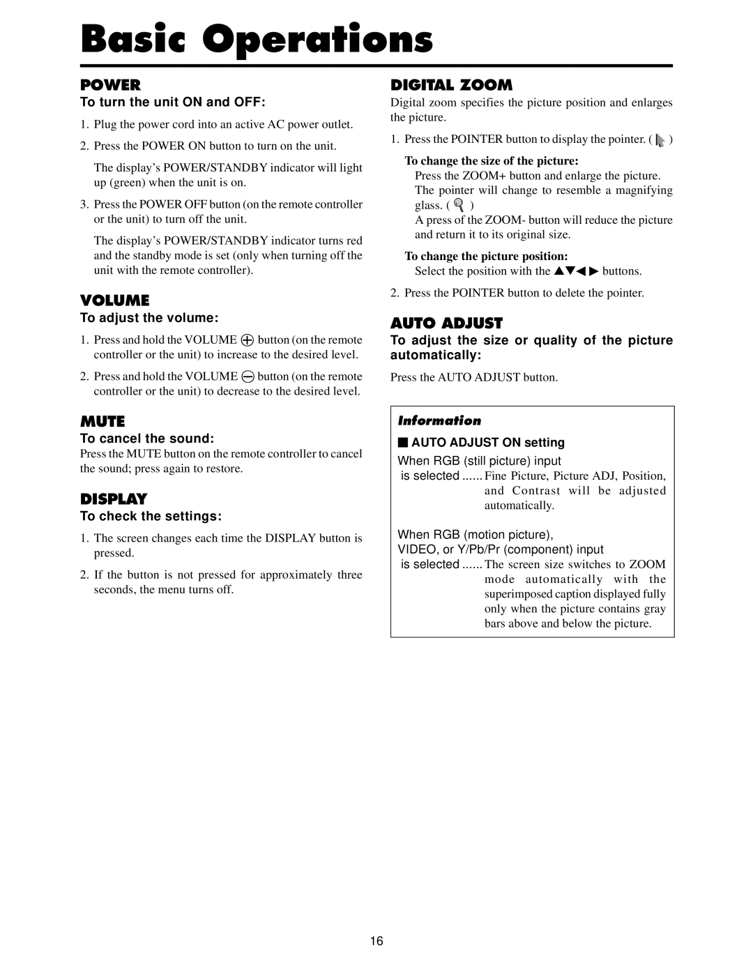 Toshiba 50HP82 owner manual Basic Operations 