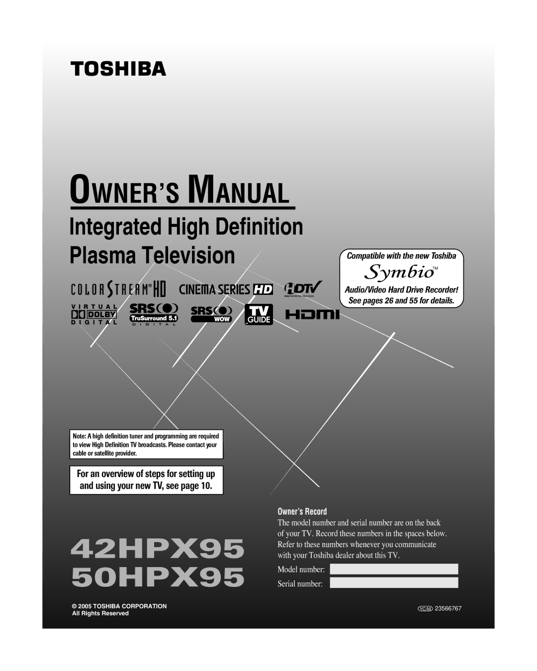 Toshiba owner manual 42HPX95 50HPX95 