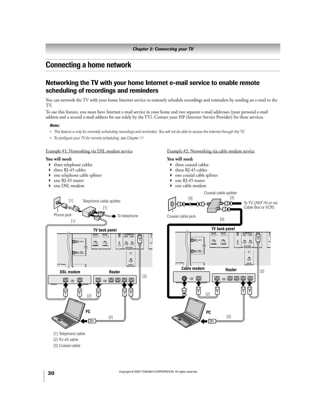 Toshiba 50HPX95 owner manual Connecting a home network, Example #1 Networking via DSL modem service 