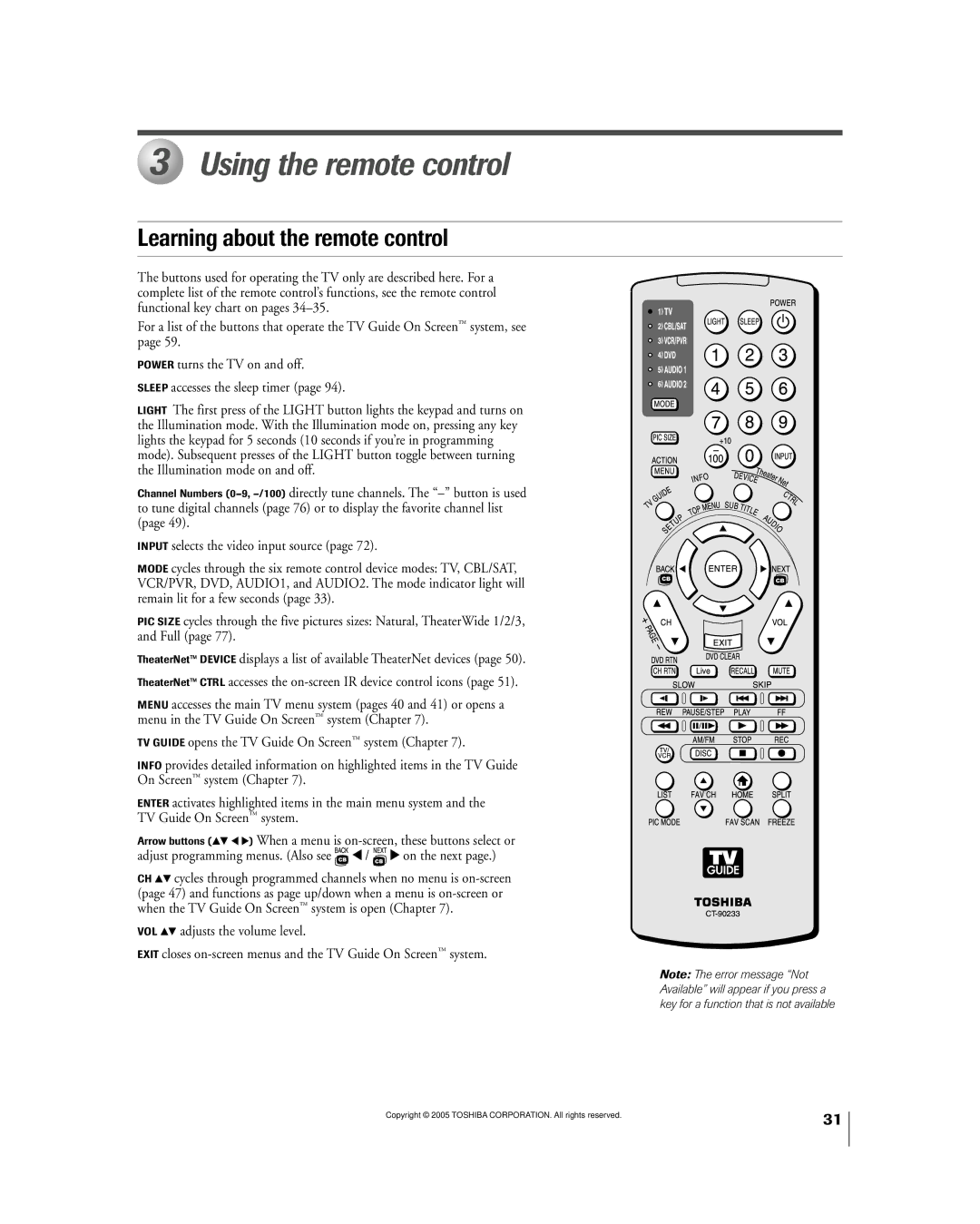 Toshiba 50HPX95 owner manual Using the remote control, Learning about the remote control 