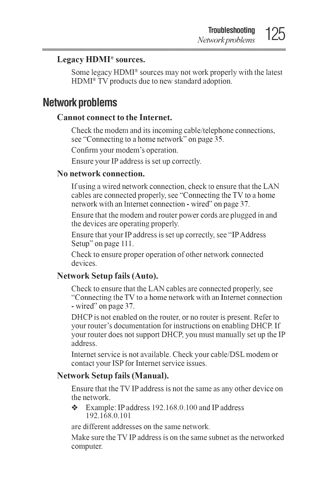 Toshiba 40L3400U, 50L3400U manual Networkproblems 