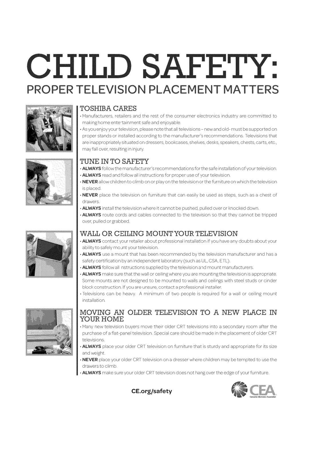 Toshiba 40L3400U, 50L3400U manual Proper Television Placement Matters 