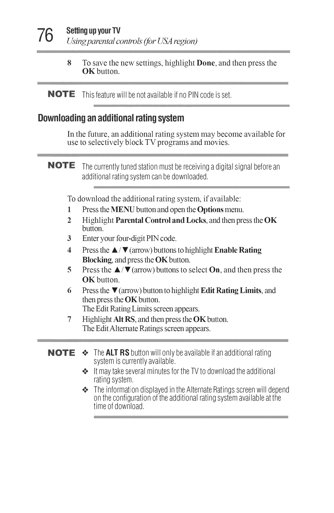 Toshiba 50L3400U, 40L3400U manual Downloadinganadditionalratingsystem, SettingupyourTV Usinparenta! convls r SM1gion 