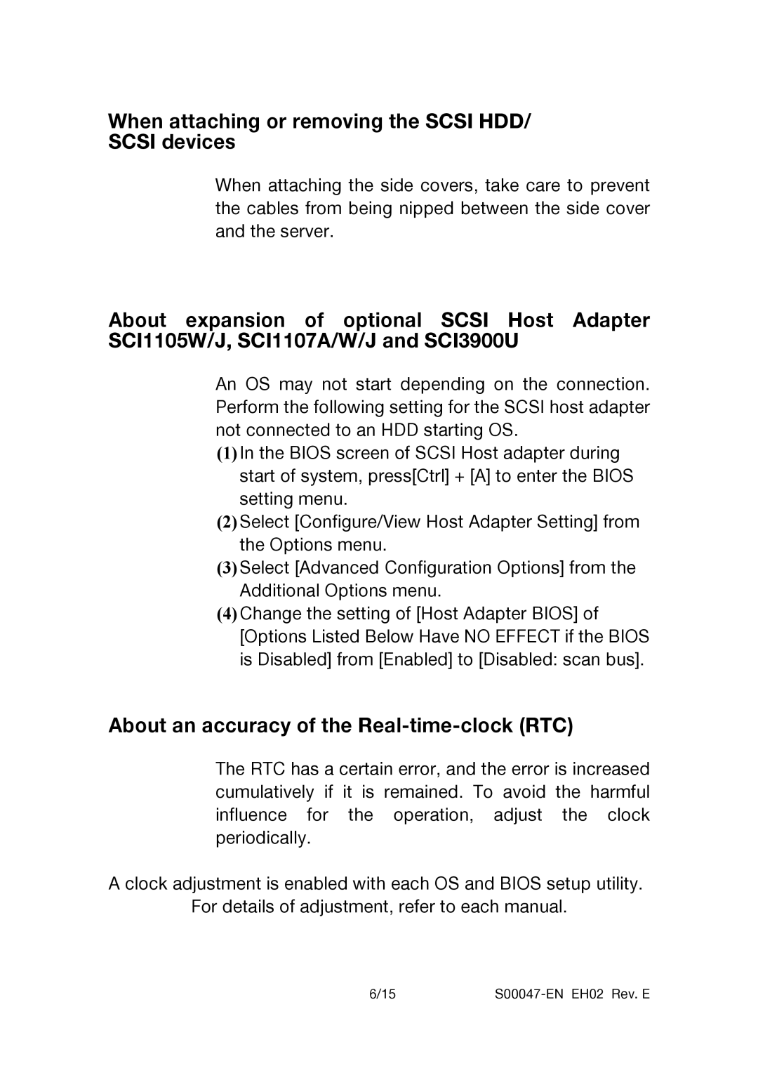 Toshiba 510D manual When attaching or removing the Scsi HDD/ Scsi devices, About an accuracy of the Real-time-clock RTC 