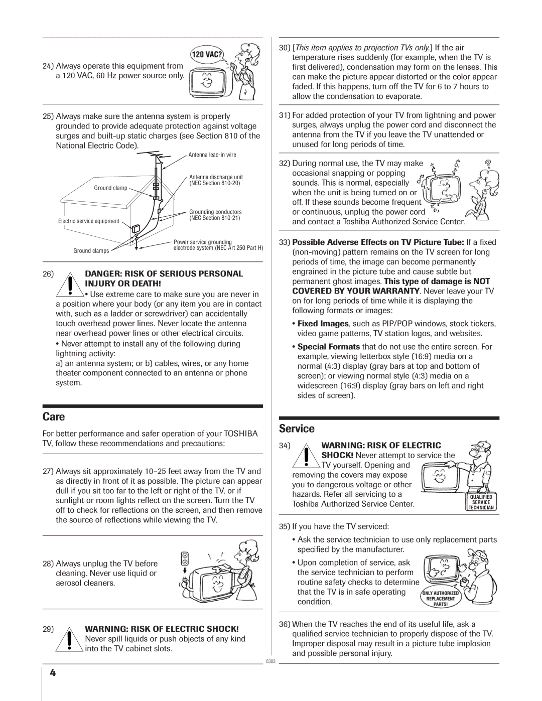 Toshiba 51H93 Allow the condensation to evaporate, Unused for long periods of time, During normal use, the TV may make 