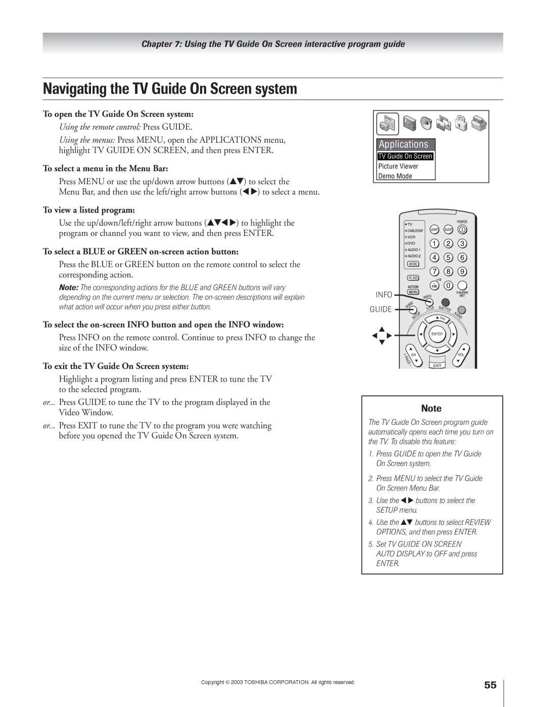 Toshiba 51H93 owner manual Navigating the TV Guide On Screen system 