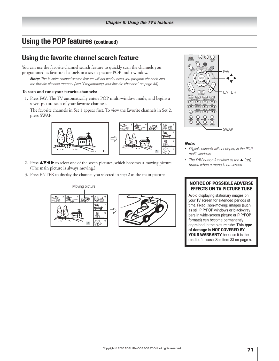 Toshiba 51H93 owner manual Using the favorite channel search feature, To scan and tune your favorite channels 