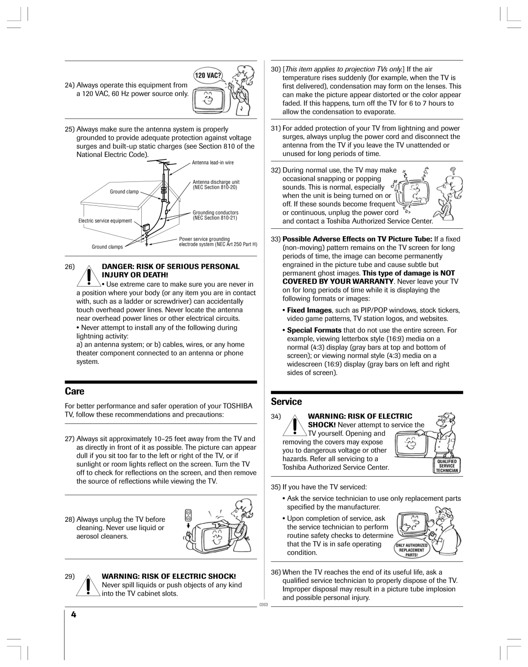 Toshiba 51HX93 Allow the condensation to evaporate, Unused for long periods of time, During normal use, the TV may make 