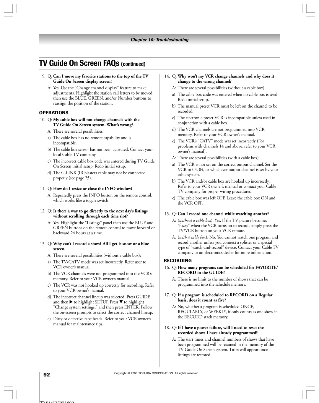 Toshiba 51HX93 owner manual How do I resize or close the Info window? 