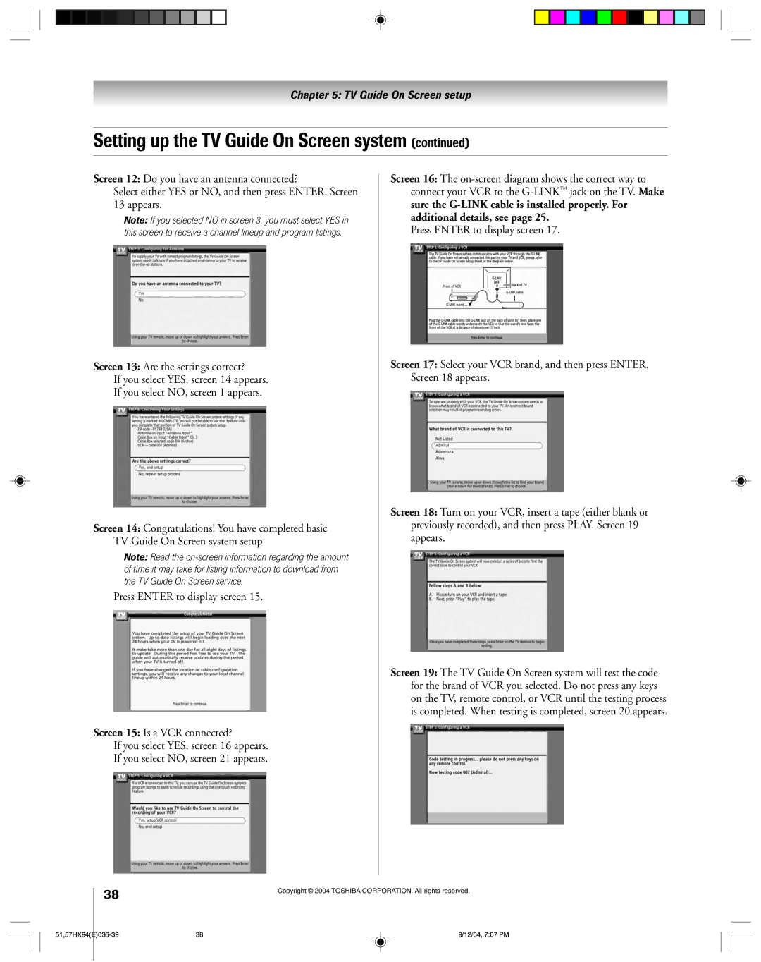 Toshiba 51HX94 owner manual Setting up the TV Guide On Screen system 