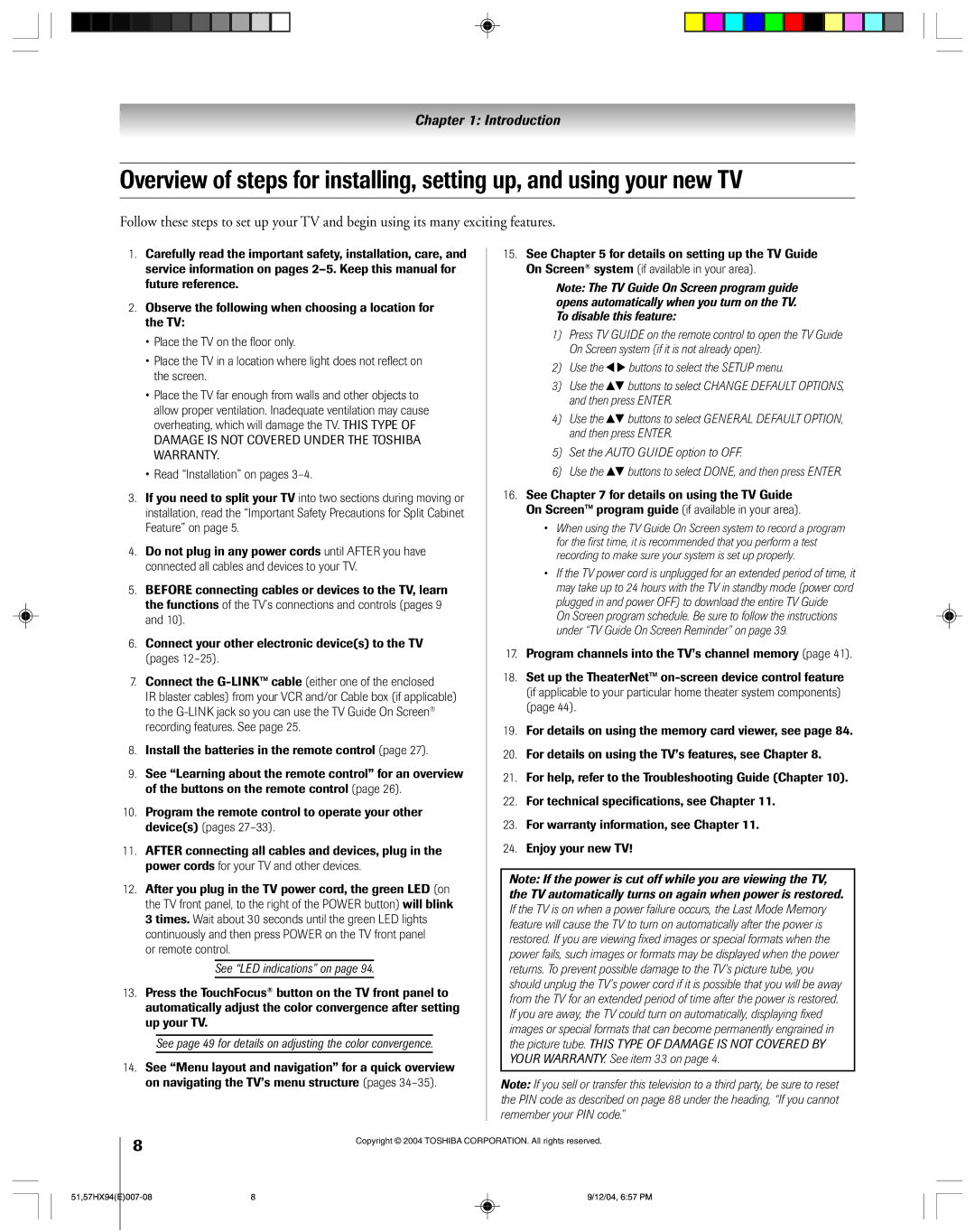 Toshiba 51HX94 owner manual Introduction 