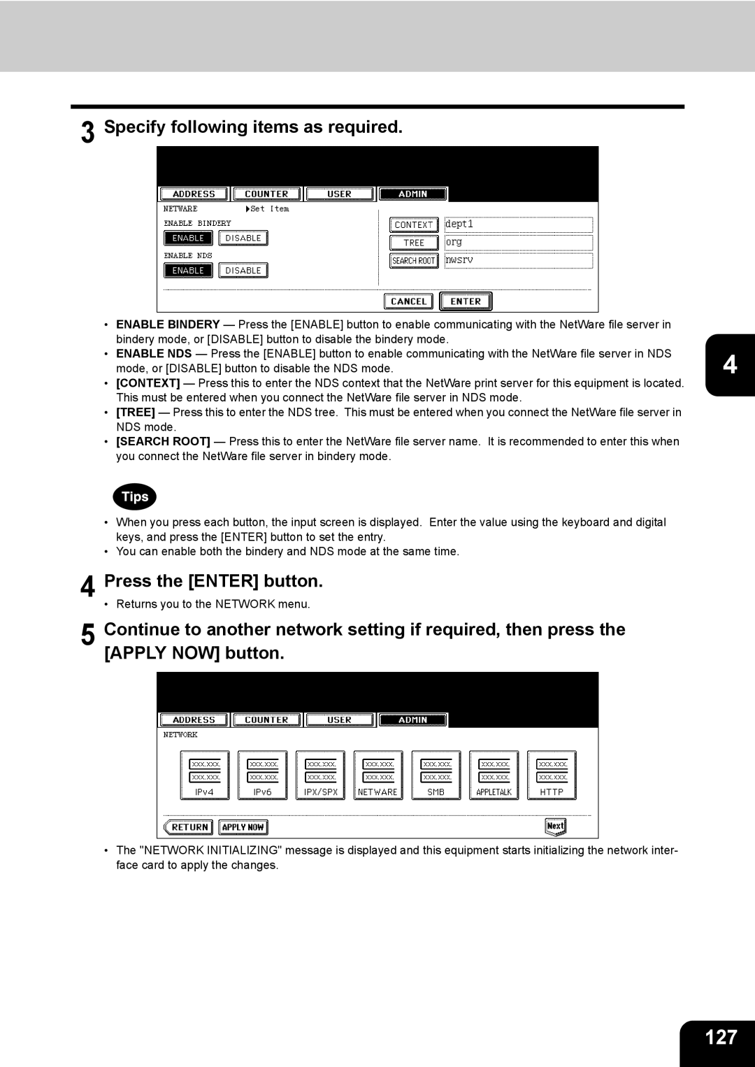 Toshiba 723, 520, 600, 603 manual 127, Specify following items as required 