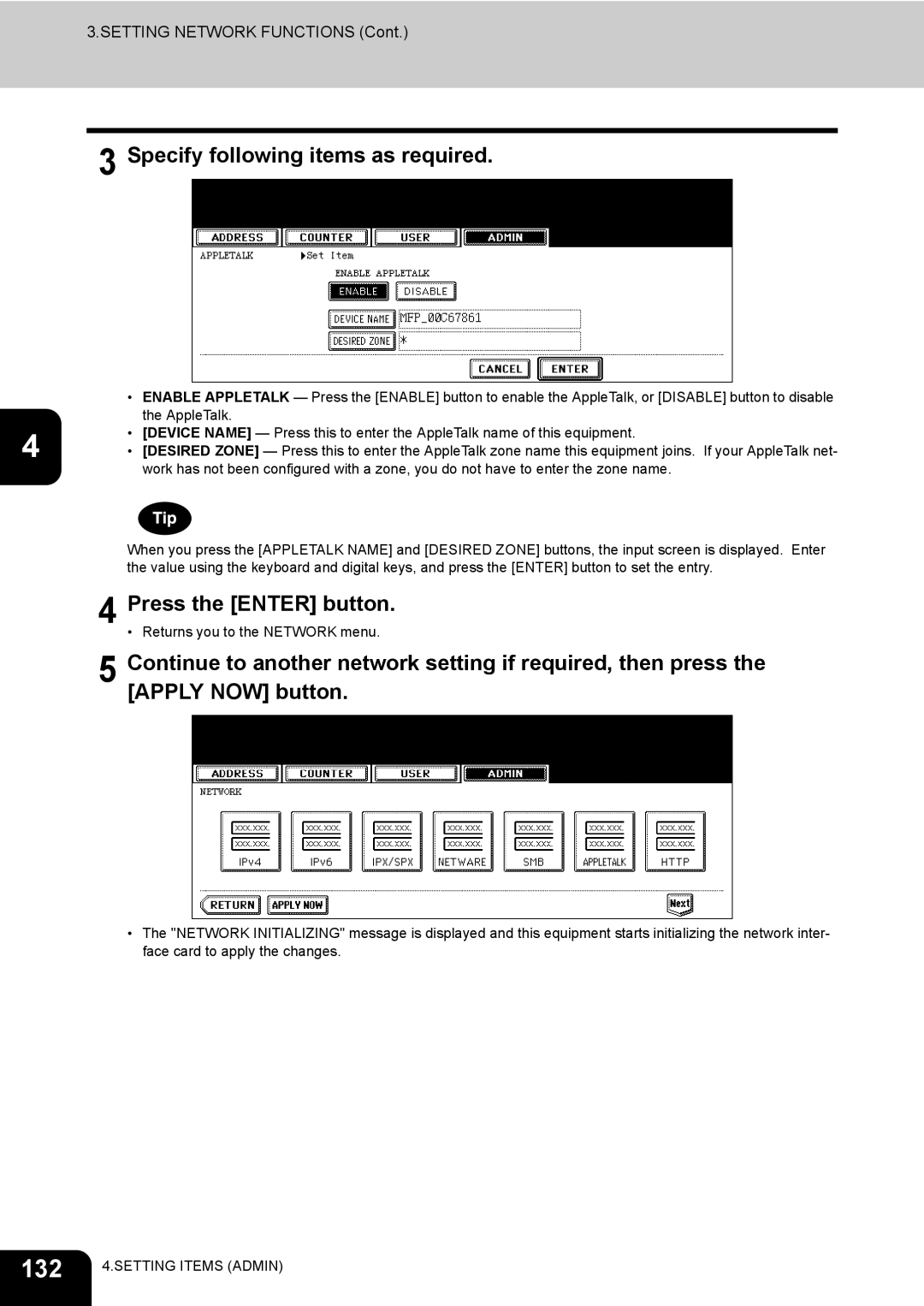 Toshiba 600, 520, 723, 603 manual 132, Continue to another network setting if required, then press 