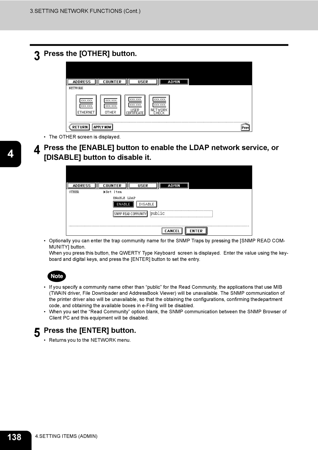 Toshiba 520, 723, 600, 603 manual 138, Press the Other button, Disable button to disable it 