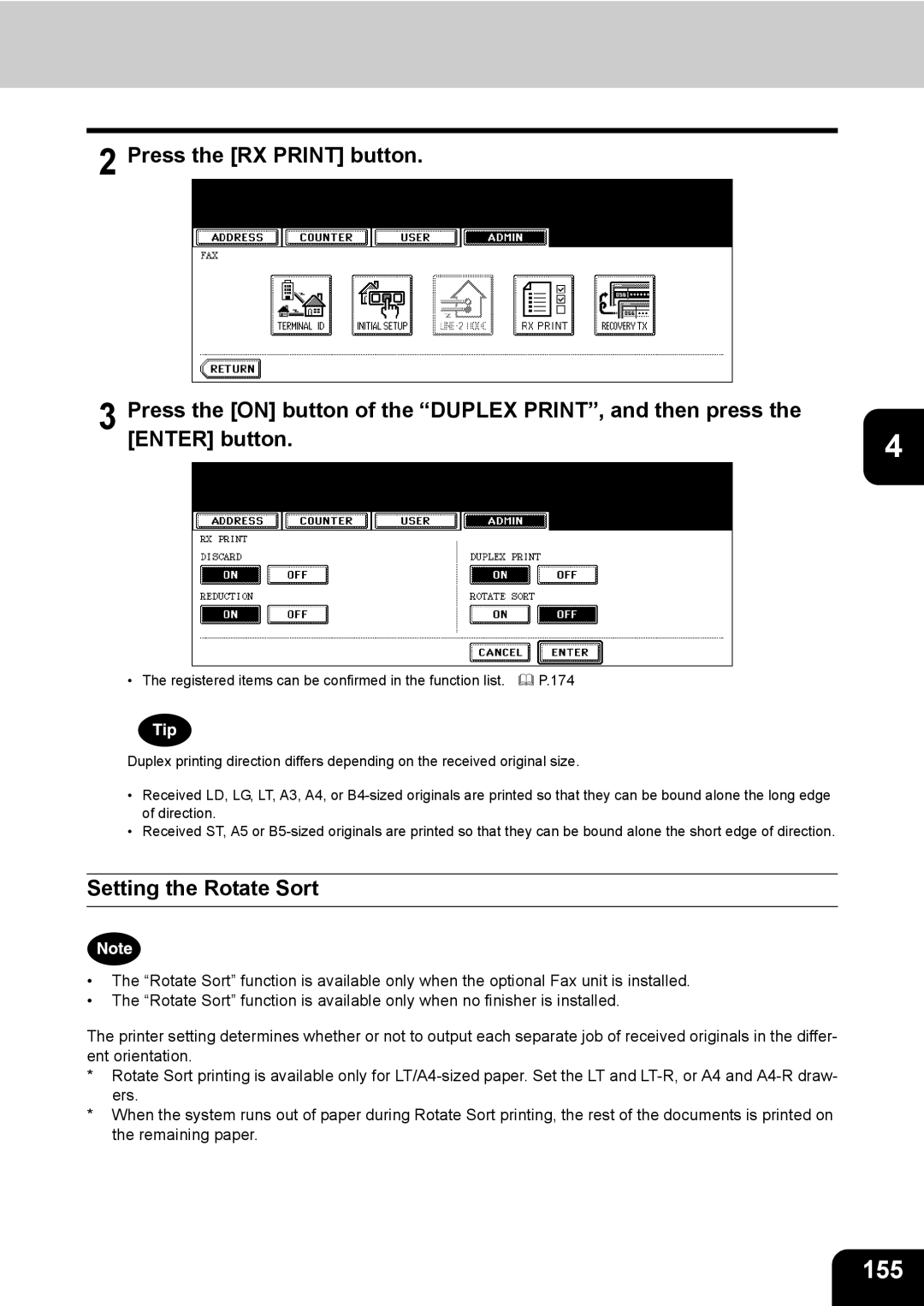 Toshiba 723, 520, 600, 603 manual 155, Setting the Rotate Sort 