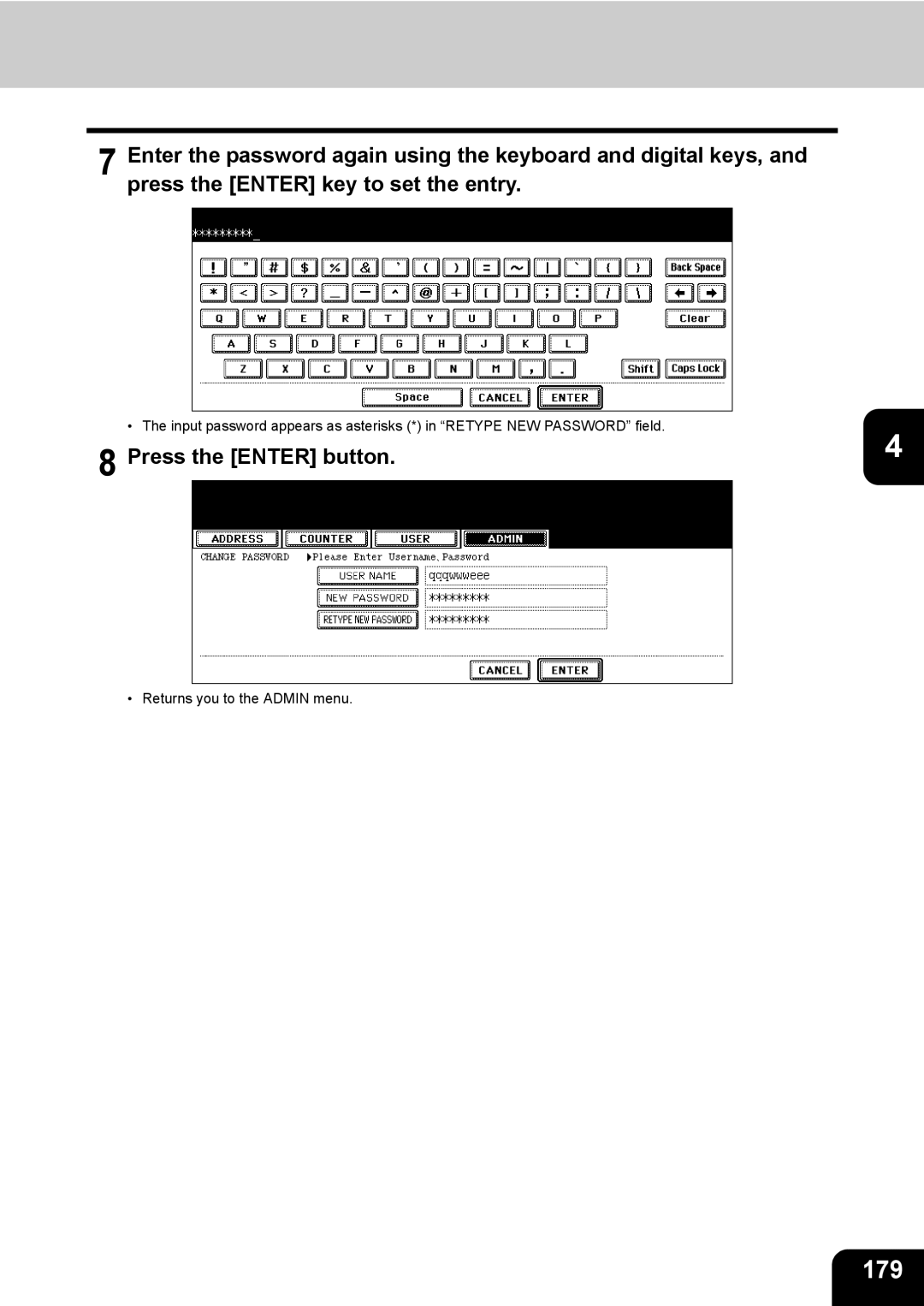 Toshiba 723, 520, 600, 603 manual 179, Press the Enter button 