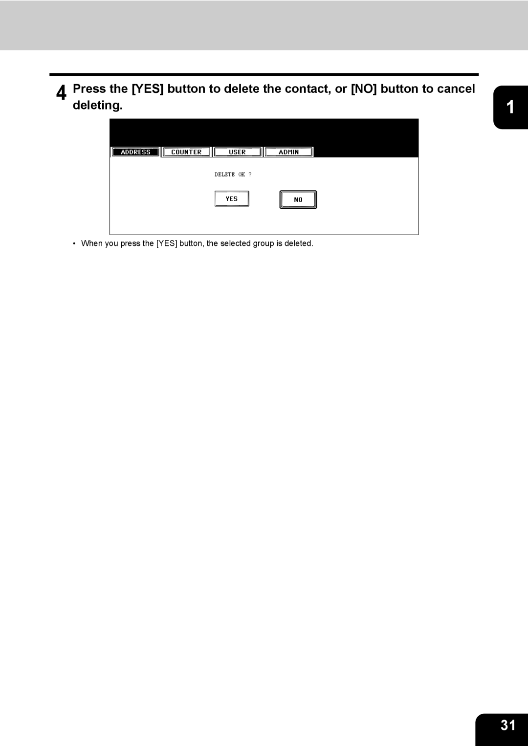 Toshiba 723, 520, 600, 603 manual When you press the YES button, the selected group is deleted 