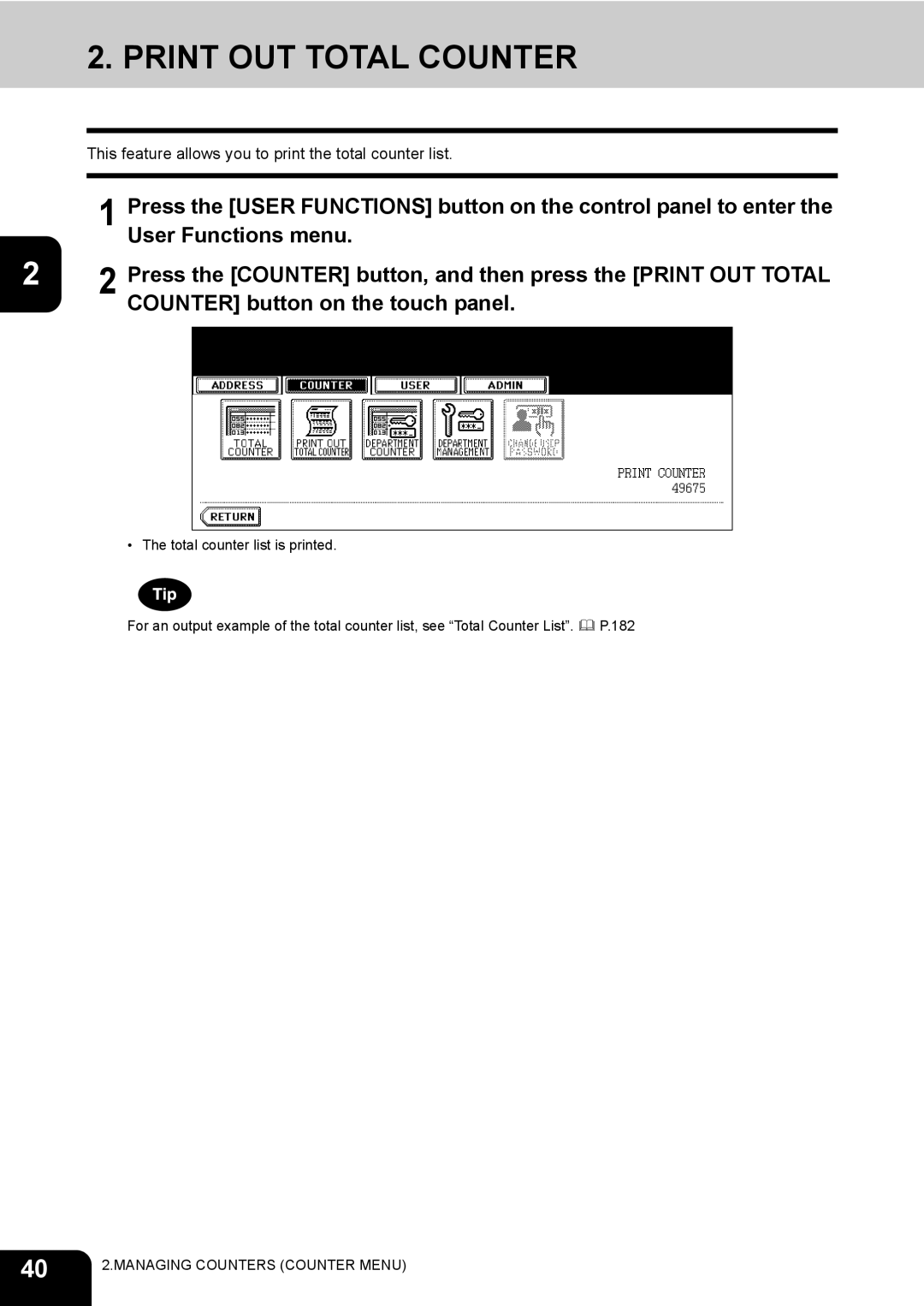 Toshiba 600, 520, 723, 603 manual Print OUT Total Counter 